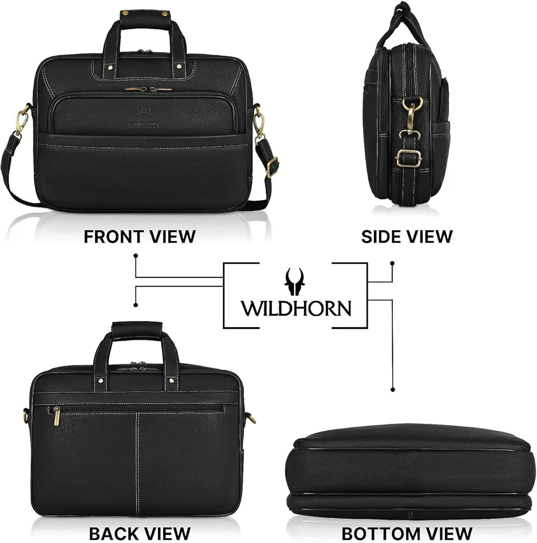 WildHorn Classic Leather 16 inch Laptop Messenger Bag for Men I Office Bags I Travel Bags I Carry Handles with Adjustable Strap I Dimension: L- 16 inch H-12 inch W- 4 inch