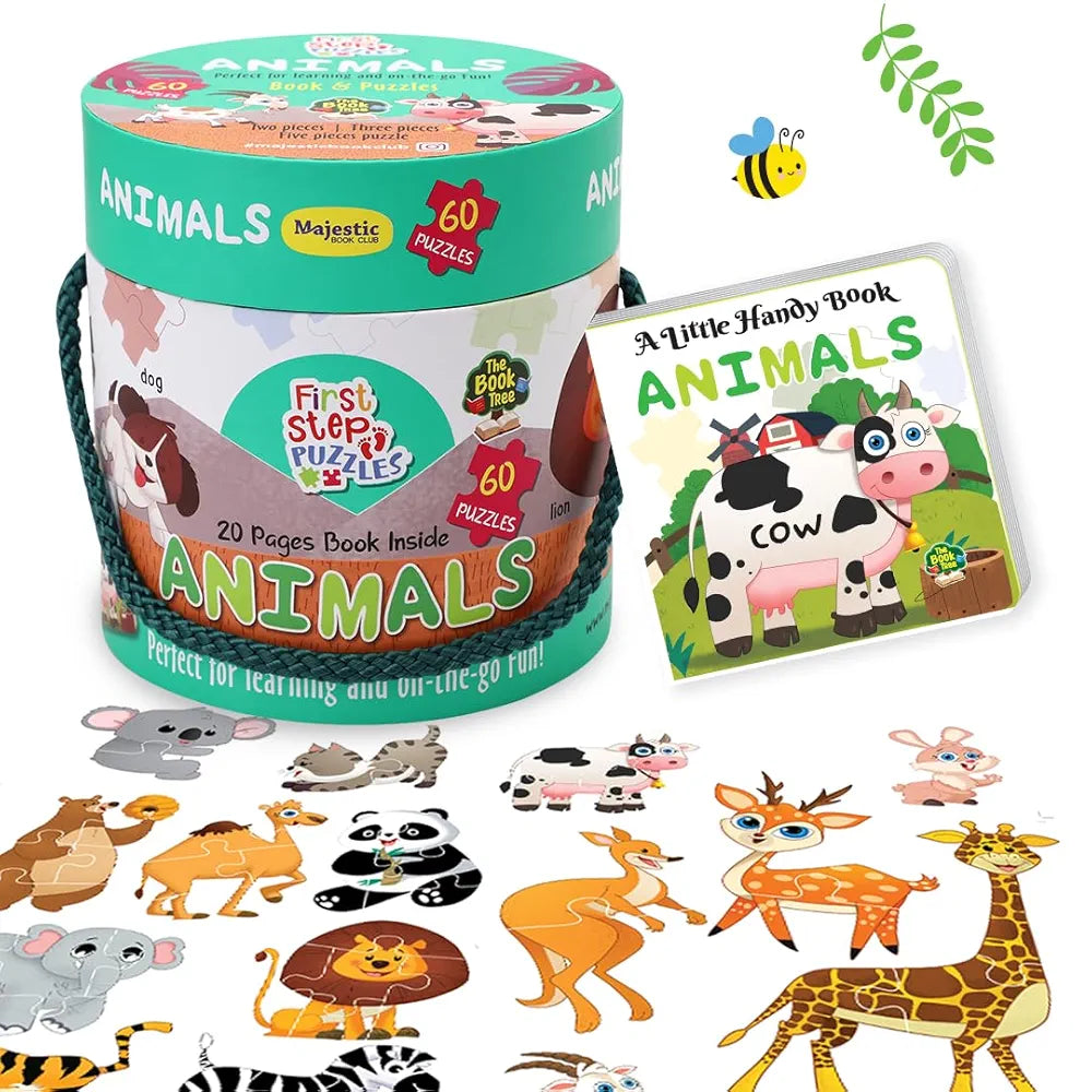 The Book Tree Animal Puzzle for Kids - 60 Piece Animals Jigsaw & Toddler Puzzles with 1 Board Book,Educational Toy for Cognitive Development | Fine-Motor Skills | Age 2+ by Majestic Book Club