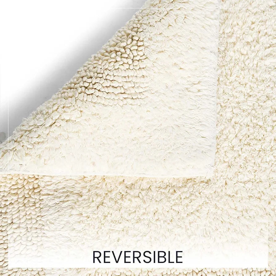 Sashaa World Super Absorbant Cotton Reversible Bath Rectangular Mat Bathroom Rugs Colour Ivory
