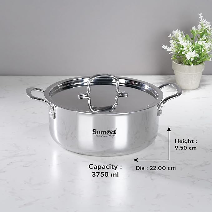 Sumeet Cook Smart TriPly Steel Aluminium Steel 3 Layers Casserole Lid- 3.75Ltr 22Cm Silver