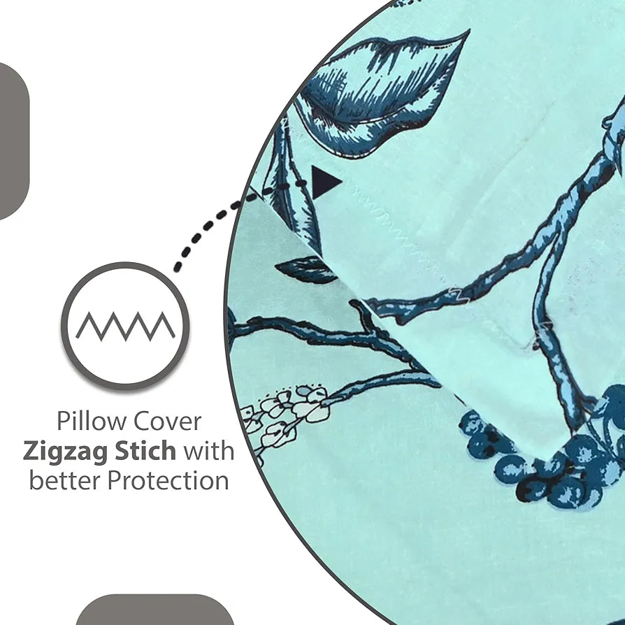 Divine Casa Bedsheet for Single Size Bed 144 TC Cotton Bedsheet for Single Size Bed with 1 Pillow Cover  Floral Colour Frost Blue