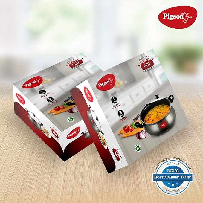 Pigeon By Stovekraft Non Stick Aluminium Gravy Pot with Lid 9 Litres (Red)