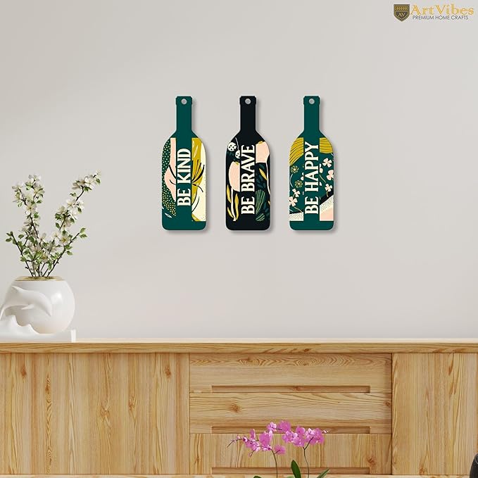 Artvibes Be Kind Be Brave Wooden Wall Hanging for Home Decor | Decorative Mdf Wall Hanger Artwork | Set of 3