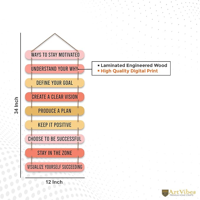 Artvibes Ways to Stay Motivated Quotes Mdf Wooden Wall Hanging for Home Livingroom Art Item