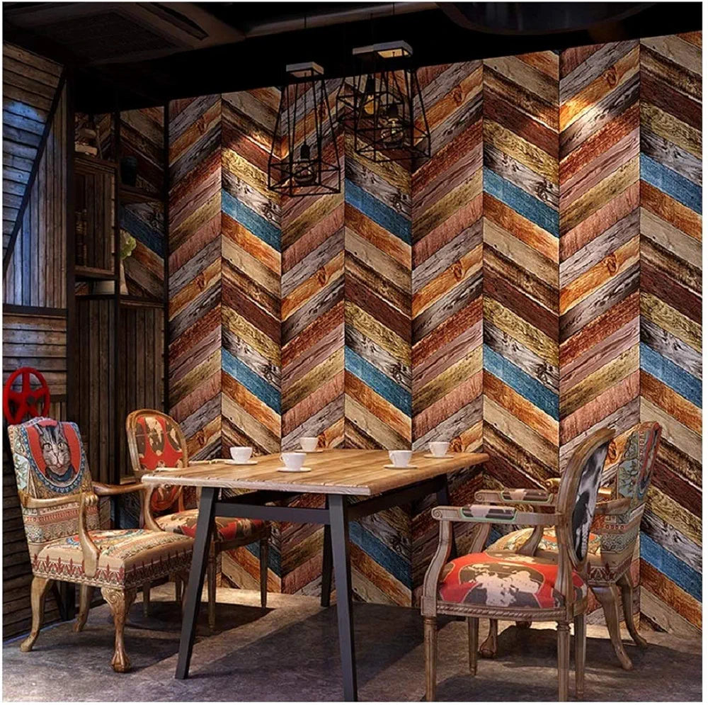 Indian Royals Wooden Strip Abstract Themed Pvc Vinyl Self Adhesive Wallpaper Wooden Strip Wallpaper