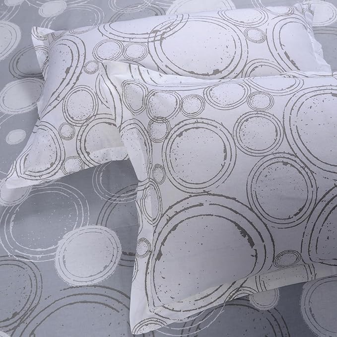 Huesland by Ahmedabad Cotton 144 TC King Size Bedsheet Cotton with 2 Pillow Covers | Sphere | Grey & Off White