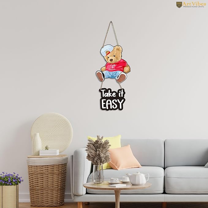 Artvibes Cute Teddy Wooden Wall Hanging With Quotes for Home Decor | Modern Decoration | Artworks Wall Hangings