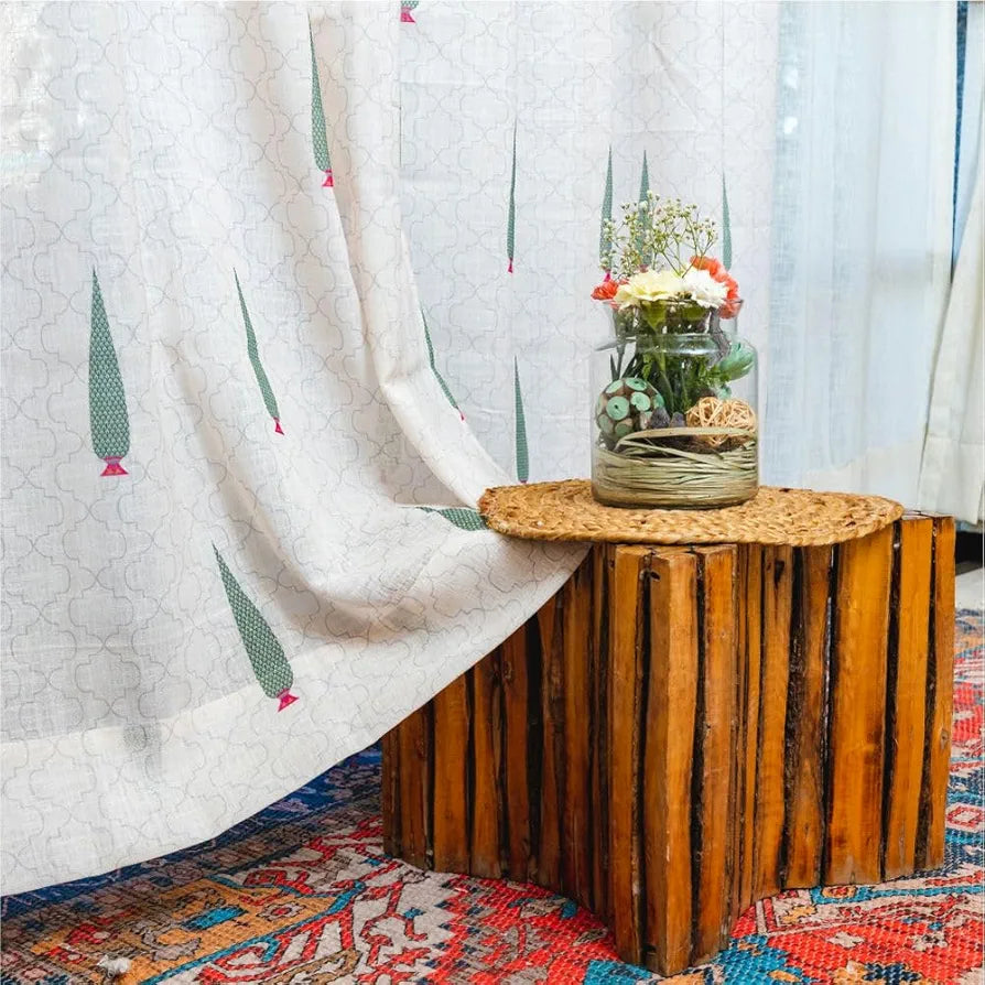 Urban Space Sheer Linen Curtains for Door Light Filtering Linen Textured Decorative Curtains with Eyelets and TieBack for Bedroom Set 2 Pinewood