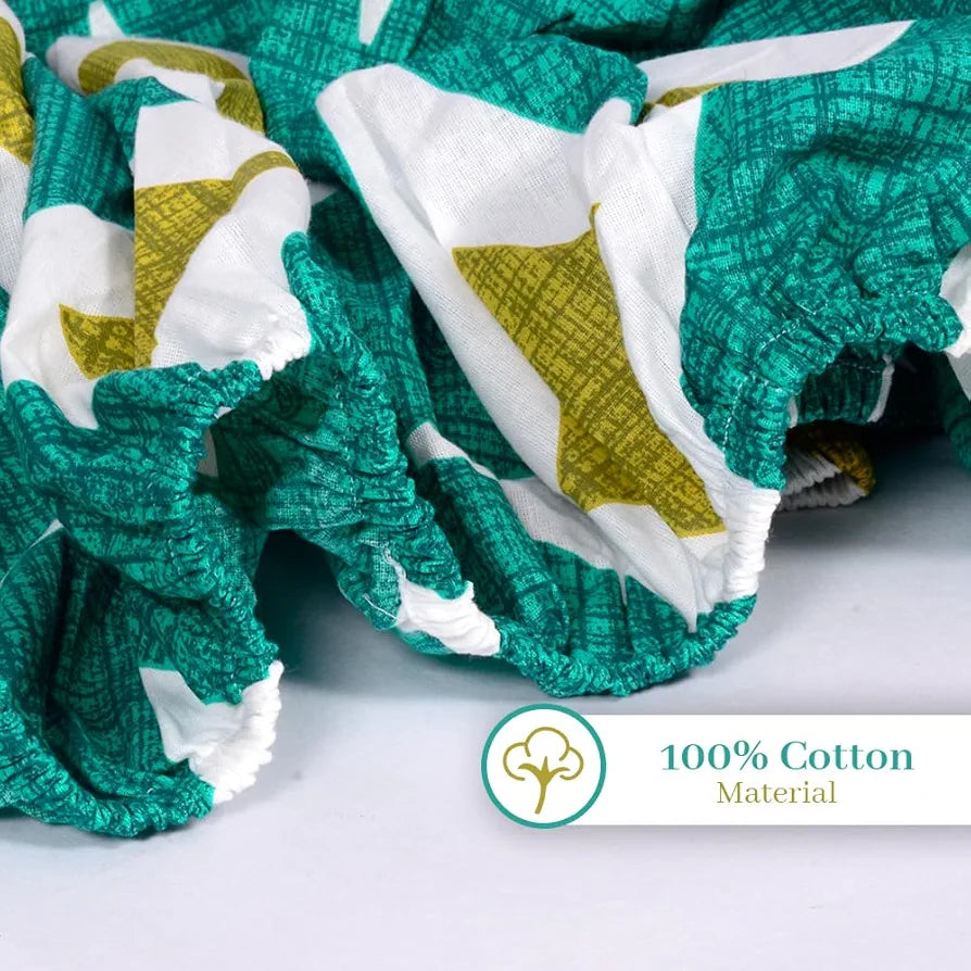 Divine Casa 144 TC Cotton All Around Elastic Fitted Abstract Queen Size Double Bed Bedsheet with 2 Pillow Cover Colour Waterfall