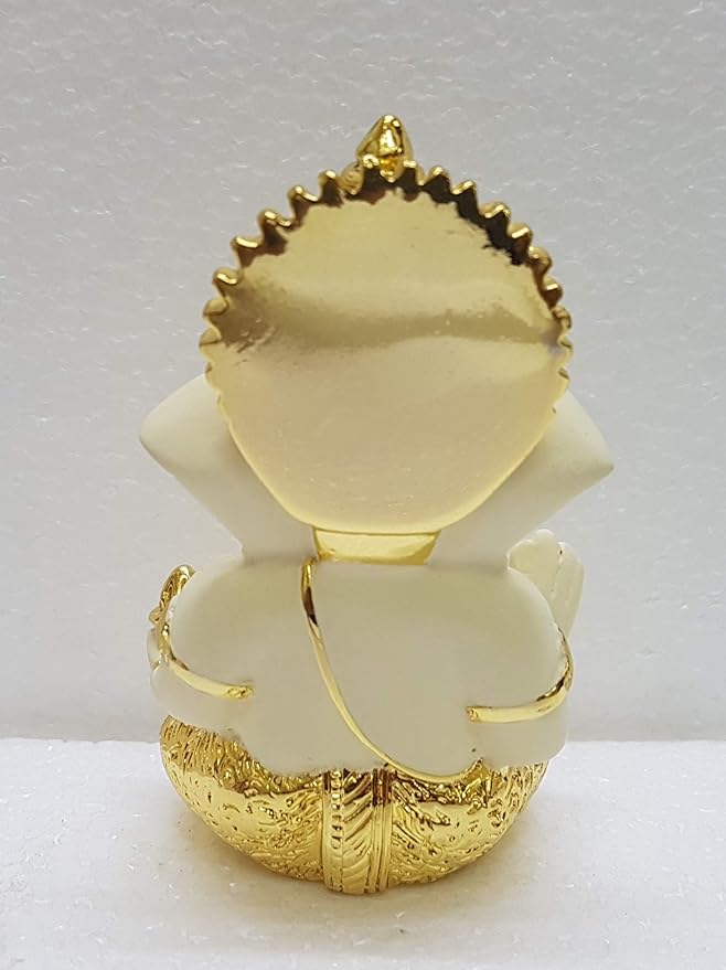 Gold Art India Gold and Silver Plated Ganesh Idol for Car Dashboard Small Ganesha Murtifor Home Decor