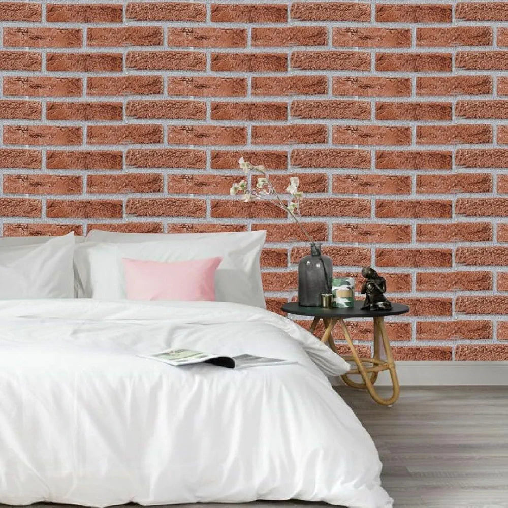 Jaamso Royals Light Red Brick Peel and Stick Wallpaper Wall Decor