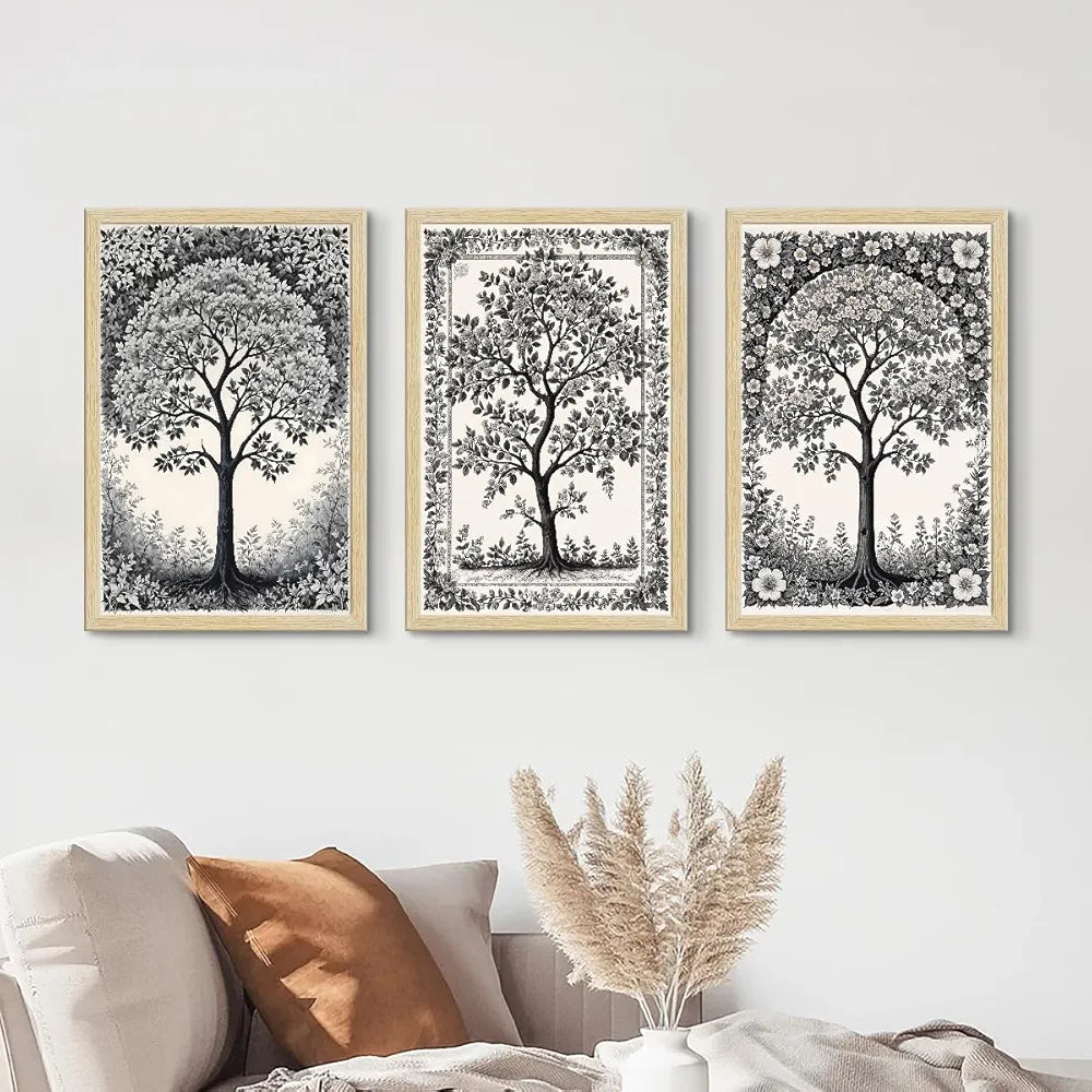 ArtX Paper Monochrome Paintings with Frame Black and White Set of 3