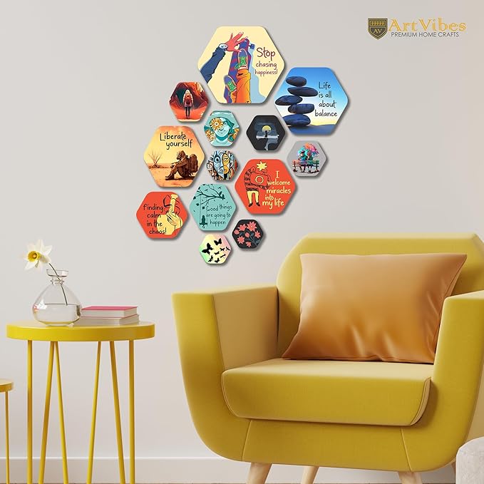 Artvibes Decorative Wooden Wall Hanging Decoration for Home | Quotes Decor Item | Pack of 13 Pieces