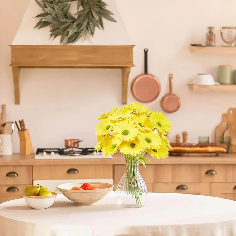 Gerbera Daisy Flowers Pack of 5 Orange Faux Blooms 30cm Tall Yellow