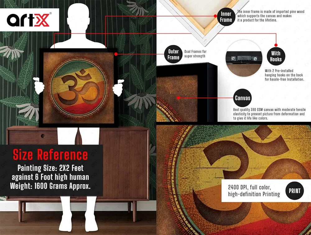 ArtX Om Brown Big Canvas Painting With Frame Square