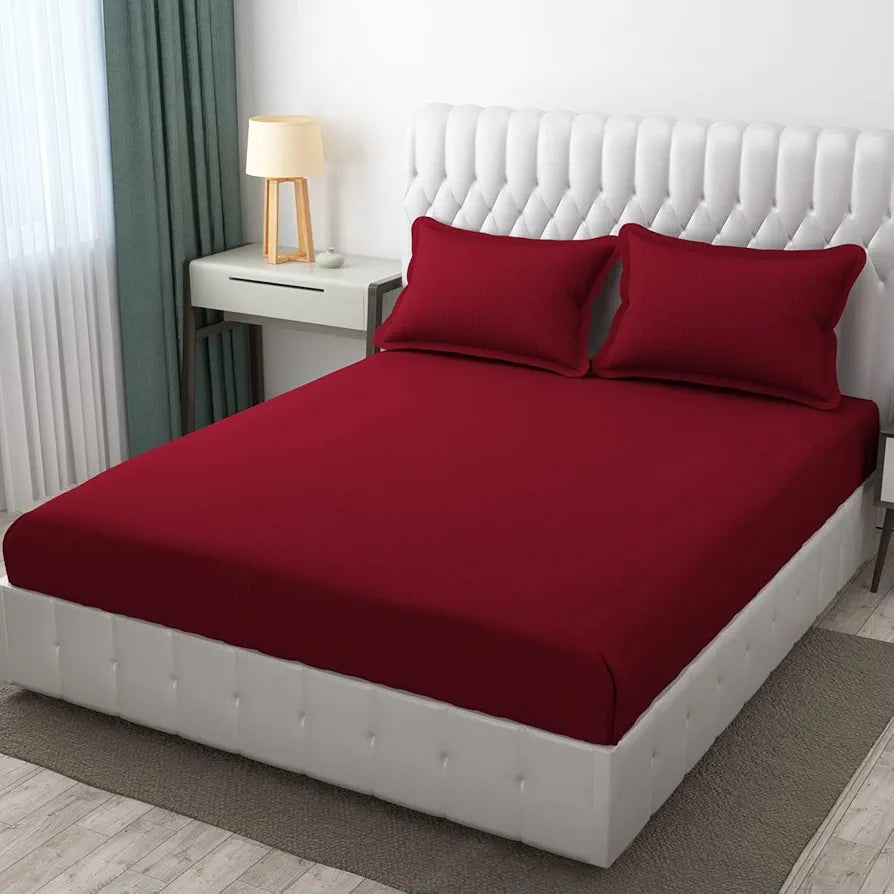 Fresh From Loom Breathable King Size Flat Bedsheets Hotel & Home Double Bedsheet Set With 2 Pillow Covers 144 TC Maroon