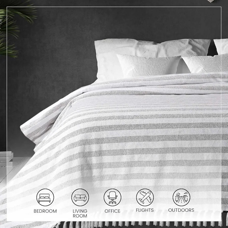 Sashaa World Striped Throw Bedcover Colour Natural