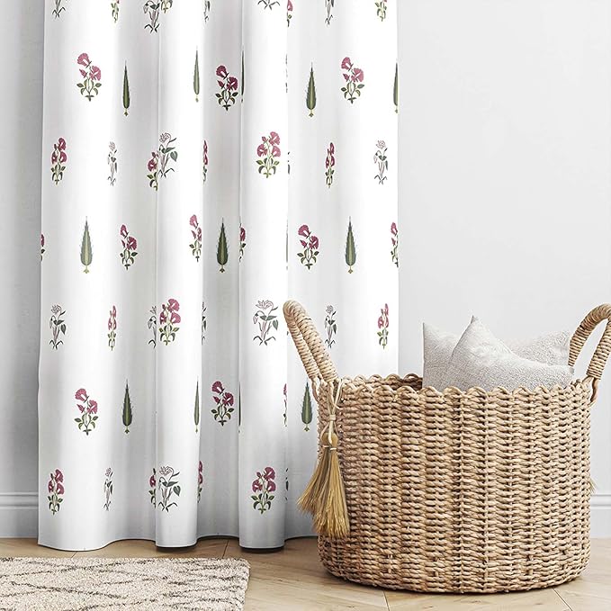 Haus & kinder Cotton Curtains Set of 2 for Bedroom Window Door Curtains (5ft x 5ft) | Colour Garden of Joy Pink