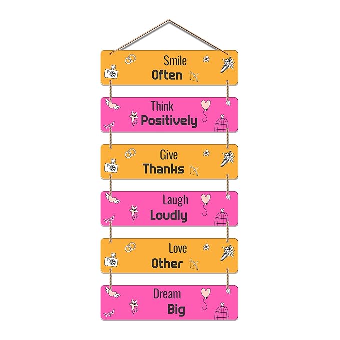 Artvibes Decorative Wall Hanging Ornaments Wooden Art Decoration Item for Home Decor | Quotes Decor Item | Set of 6