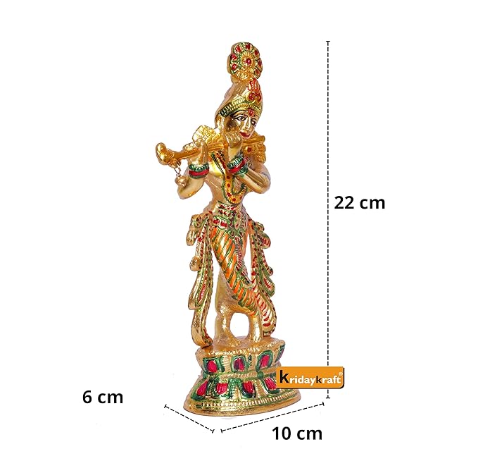 KridayKraft Lord Krishna Metal Statue Krishna idol Murti Playing Flute for Temple Pooja idol