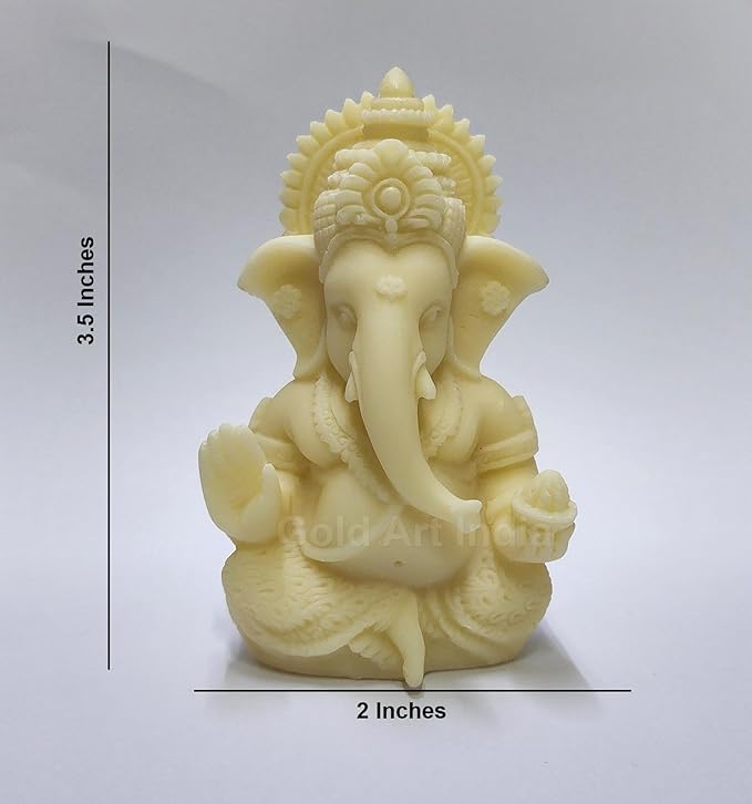 Gold Art India 3D Ivory Ganesh Idol for Car Dashboard Small Ganesha Murti for Home Decor
