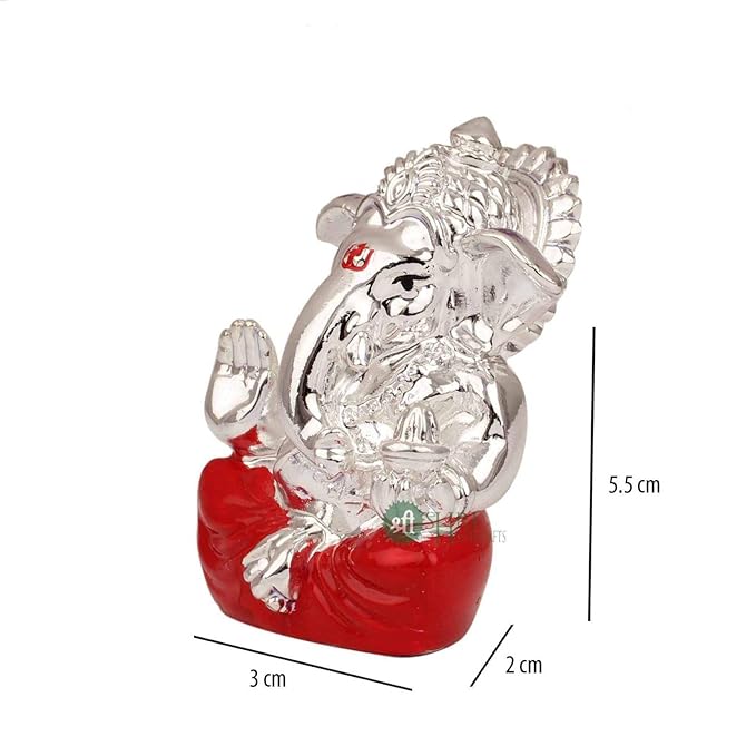 Indicast Hand Carved Silver Plated God Ganesha Resin Idol Sculpture Statue Murti for Office & and Home Decor & Gifts | Red