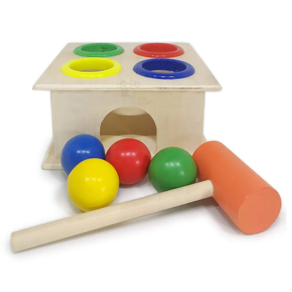 Trinkets & More® - Wooden Hammer Ball Knock Pounding Bench with Box Case Fine Motor and Dexterity Skills Early Educational Toy Set for Kids 3+ Years 
