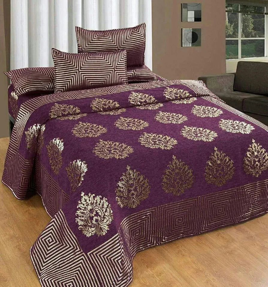Fresh From Loom Chenille Velvet 500 tc Bedsheet 1 Double Bed King Size Bedsheet with 2 Pillow Cover Jhumka Purple