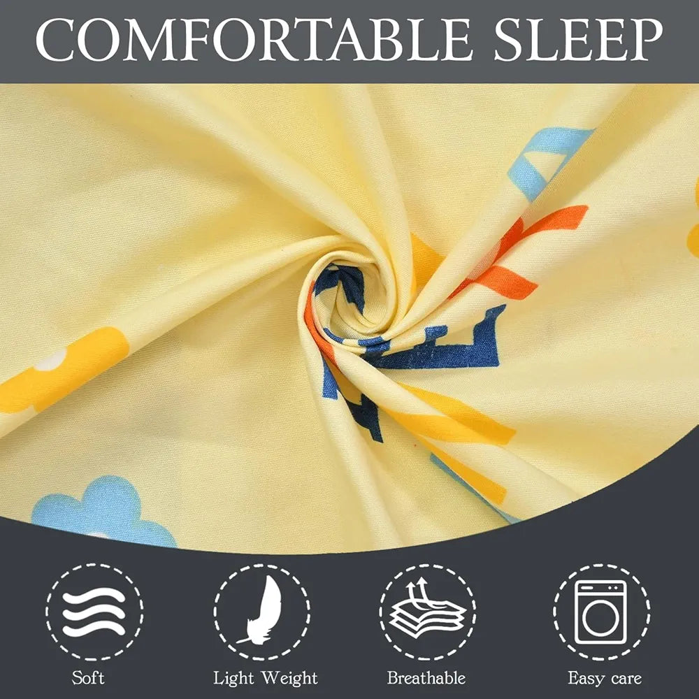 Fresh From Loom Elastic Fitted Bed Sheet Cartoon Printed Bedsheet for Kids 300 TC Multicolor Cream and Blue