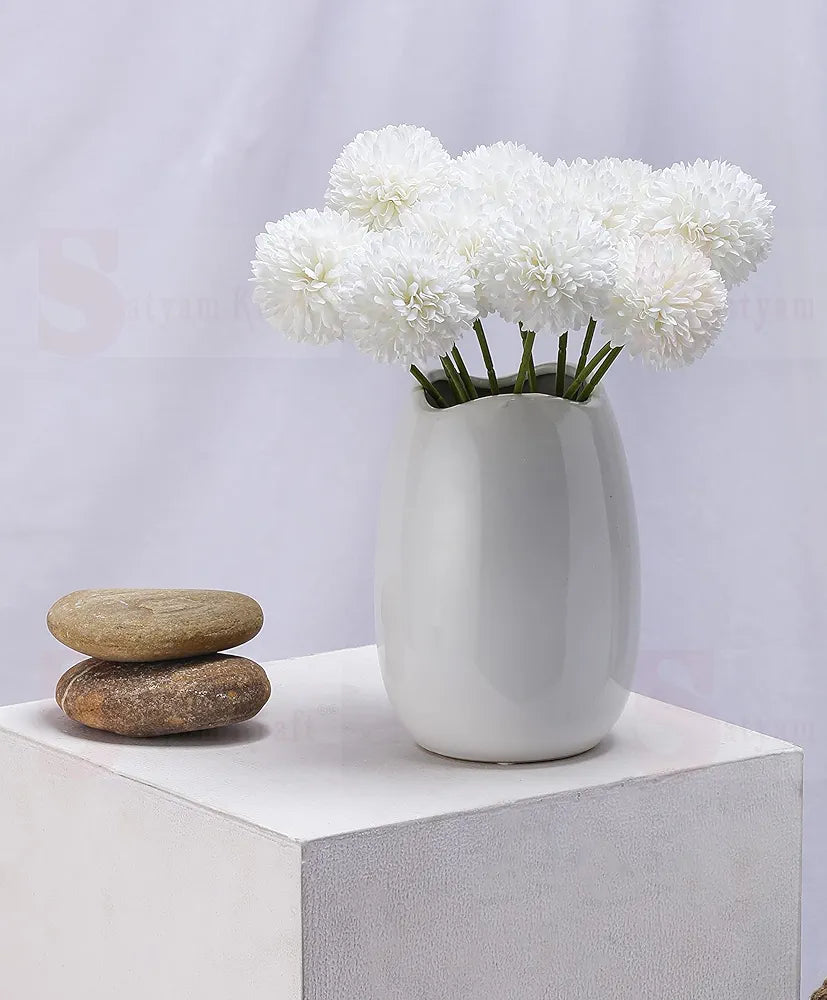 Artificial Chrysanthemum Hydrangea Ball Flower Sticks White