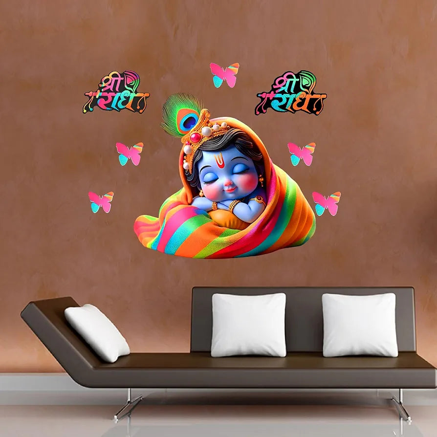 Rng Graphics Pvc Vinyl Self Adhesive Little Krishna Wall Sticker Multicolor 76 Cm X 53cm DW-116L