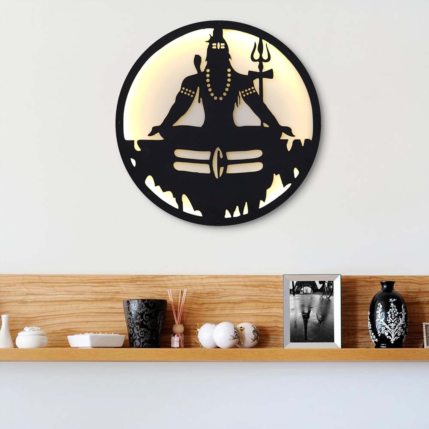 Ecraftindia Lord Shiva Wooden Cutout Led Light Lamp Decorative Wall Hanging for Home