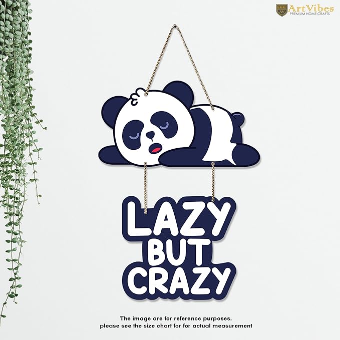 Artvibes Lazy Panda Printed Wooden Wall Hanging With Quotes for Home Decor | Modern Artworks Decoration