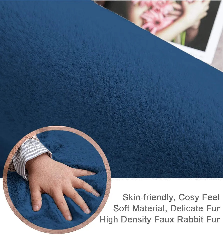 Luxe Home International Rabbit Fur Rectangular Carpet Soft Anti Slip Skid Ruffle Mats 4X6 Feet  Colour Teal
