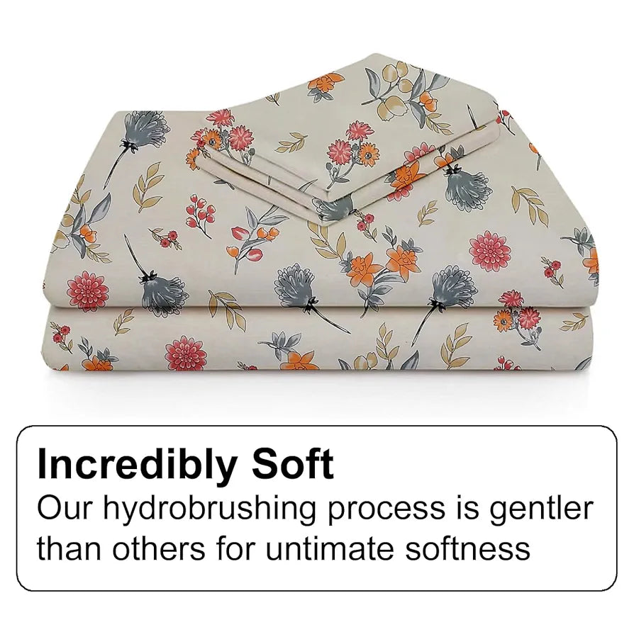 Fresh From Loom Hypoallergenic Floral Print 240 TC Microfiber Single Bed Bedsheet with 1 Pillow Covers Pastel-Cream