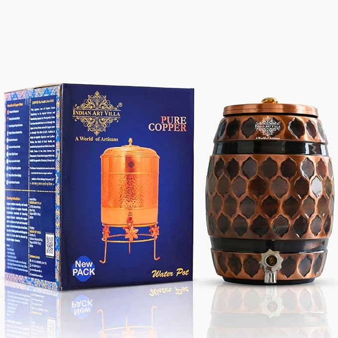 Indian Art Villa Copper Water Dispenser 5 Litre Plus Matka Pot for Water With Tap