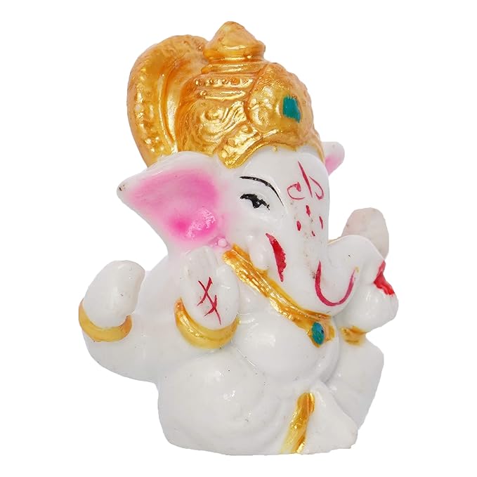 Ecraftindia White Resin Lord Ganesha Idol With Golden Mukut | Lord Ganesha Idol