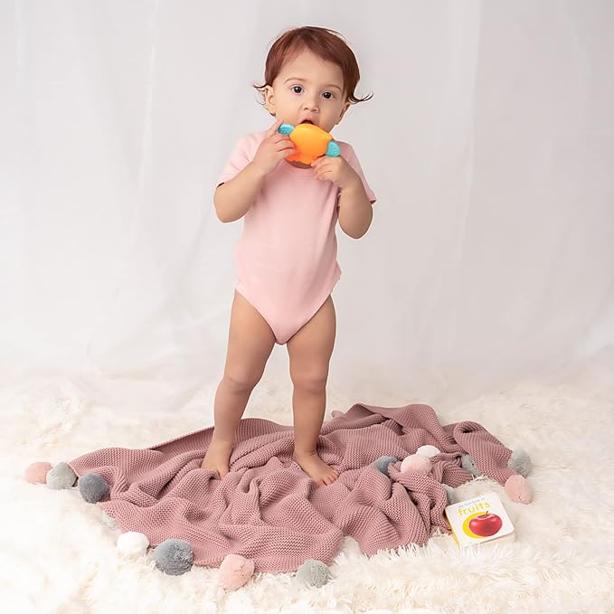 Haus & kinder Cotton Knitted Blanket for Baby All Season AC Blankets Colour Musk Rose