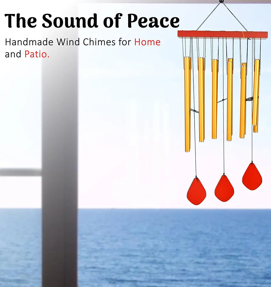 Zaicus Wind Chimes for Home Yellow Metal Pipes with Wooden Danglers Wind Chime-026