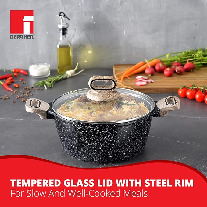 Bergner Ultimate Non Stick Casserole/briyani Pot/handi With Glass Lid | 28 Cm | 6 Litres