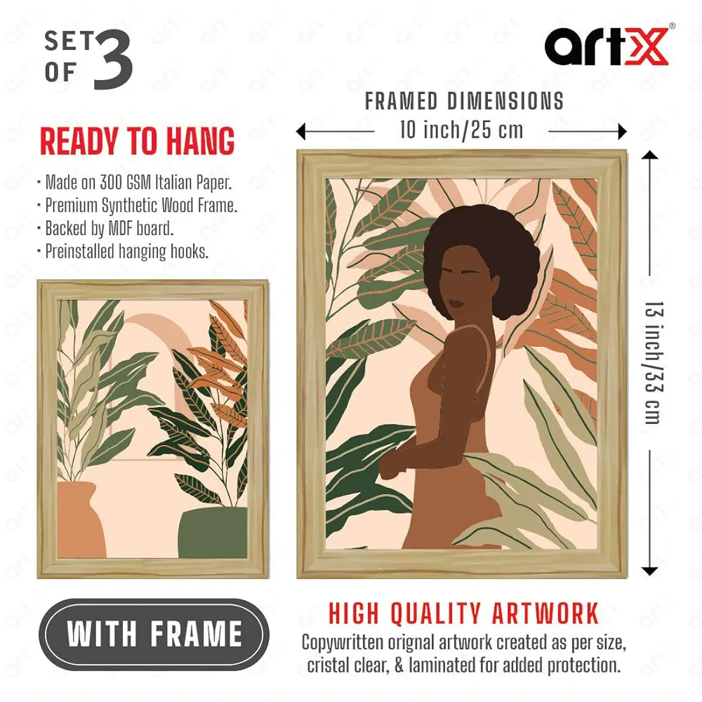 ArtX Paper Boho Women Wall Painting Set of 3