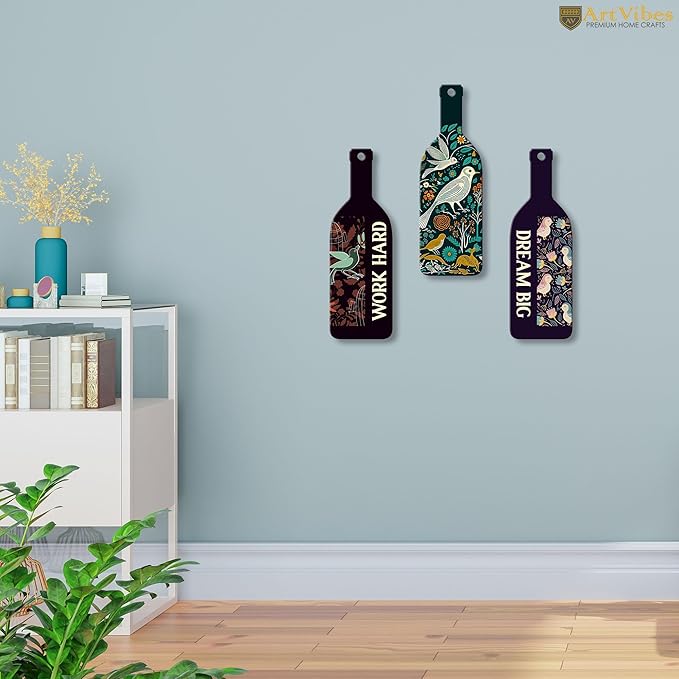 Artvibes Work Hard Dream Big Wooden Wall Hanging for Home Decor | Set of 3
