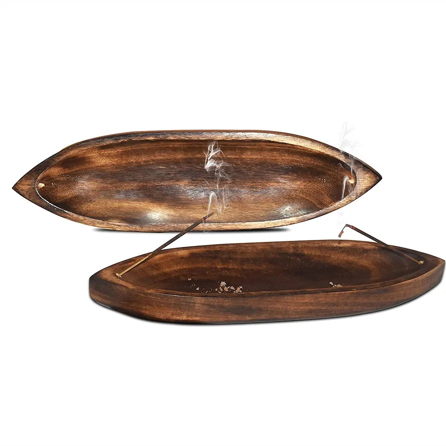 Pure Source India Antique Natural Wood Bote Shape Agarbatti Stand/Incense Holder