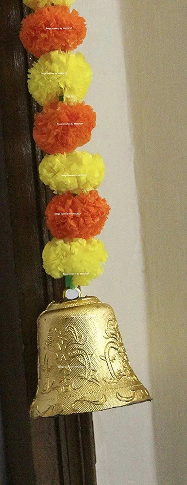 Artificial Marigold Fluffy Flowers Garlands Double line Door Toran Set Yellow & Dark Orange