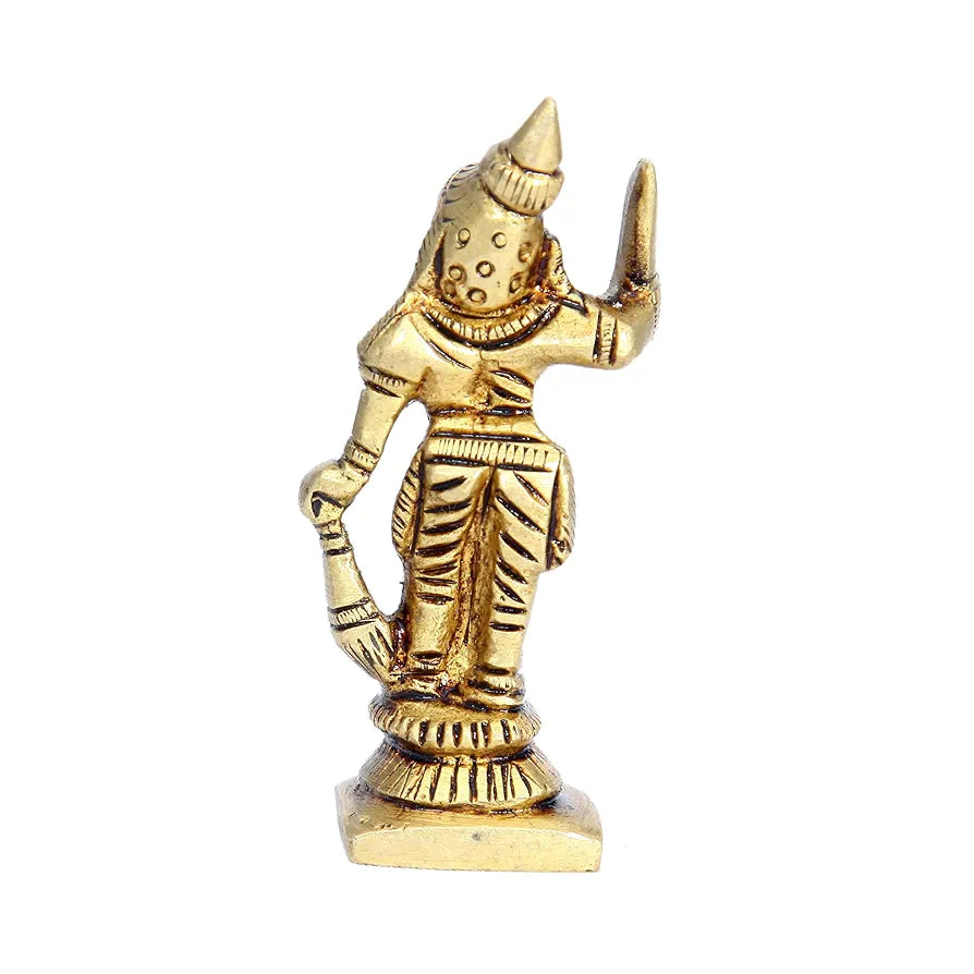anciently Madurai Veeran Idol Small | Small Madurai Veeran Statue | Small Madurai Veeran Silai Brass, Height 7 CM, Gold Colour, 1 Piece