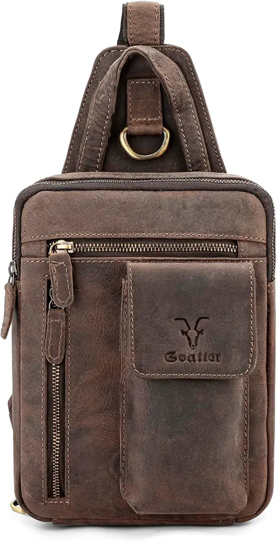 Goatter Genuine Leather Chest Crossbody Sling Backpack Bag Travel Bike Gym Daypack for Men And Women