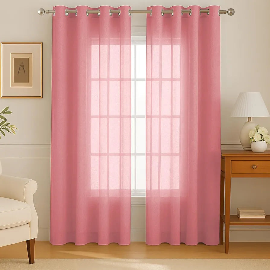 Cloth Fusion Plain Cotton Feel Sheer Door Curtains 9 Feet Long Set of 2 Semi-Transparent Light Pink
