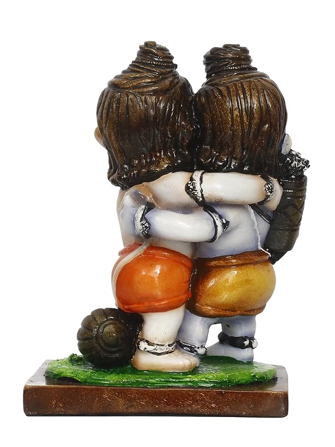 Ecraftindia Handcrafted Polyresin Lord Ram Hugging Lord Hanuman Idol | Auspicious Religious Statue