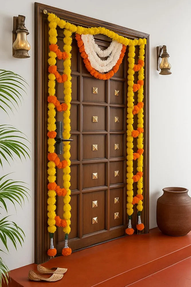 Toran for Main Door Entrance Marigold Flower Torans Reusable Banderwal 48 Inch Length Multicolour