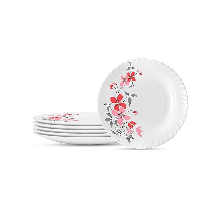 Larah by Borosil Fiore, Opalware Full Plate | 11 Inch | White | Set of 6